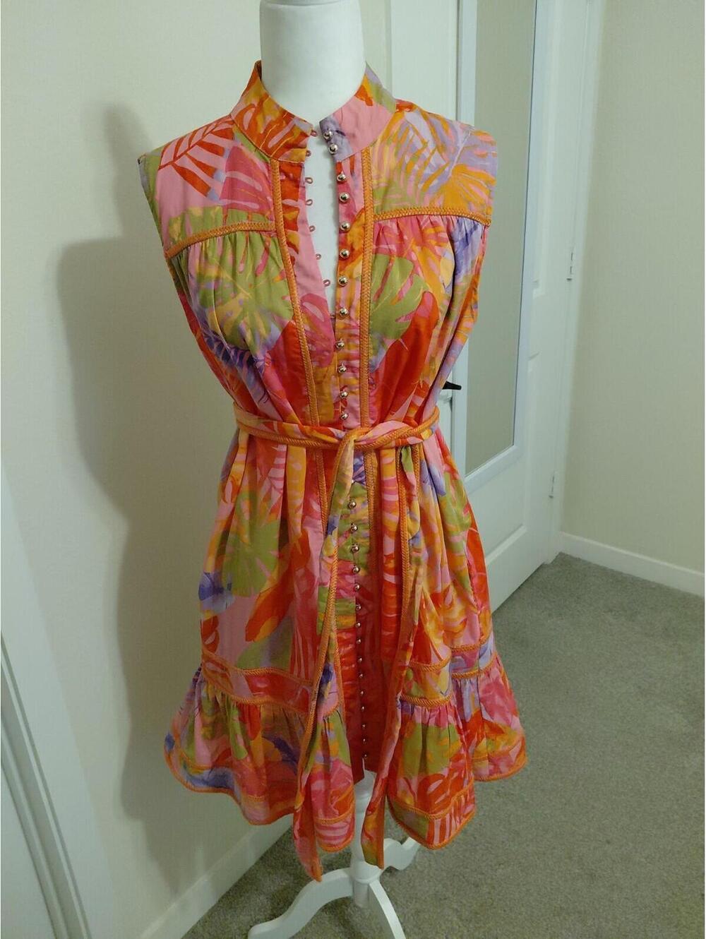 J. Marie Colorful Floral Alara Belted Sleeveless Dress Womens Size L EUC - Picture 2 of 9